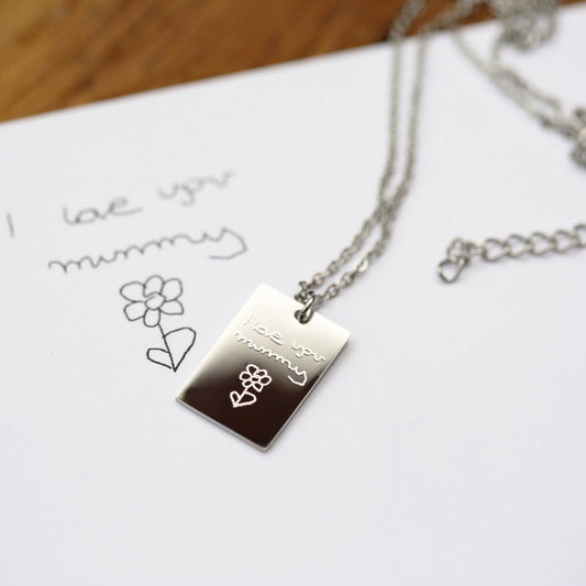 Dazzle Personalized Necklace - Own Handwriting Engraving  Necklaces Deeply Engraved