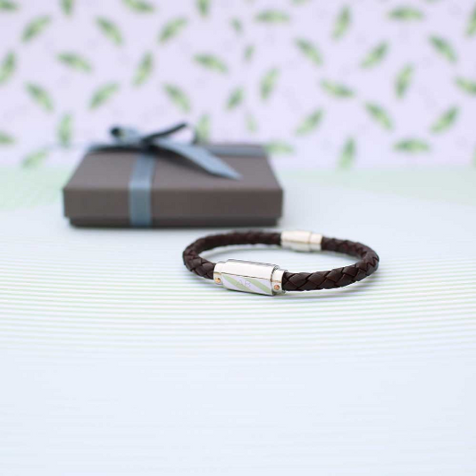 Engraved Twisted Leather Bracelet