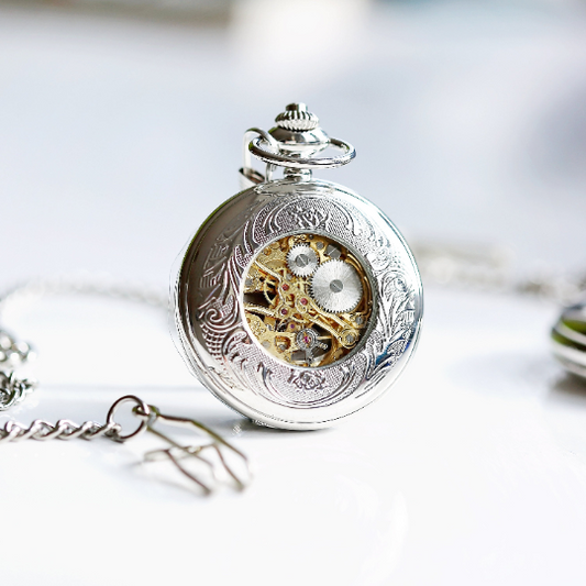 Engraved Roman Skeleton Pocket Watch