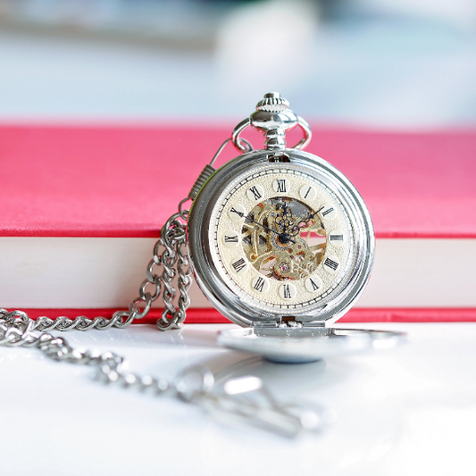 Engraved Roman Skeleton Pocket Watch