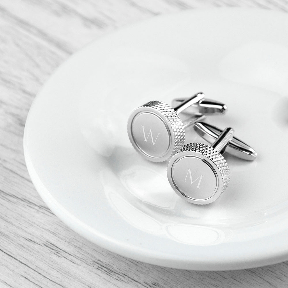 Personalized Round Rhodium Plated Cufflinks