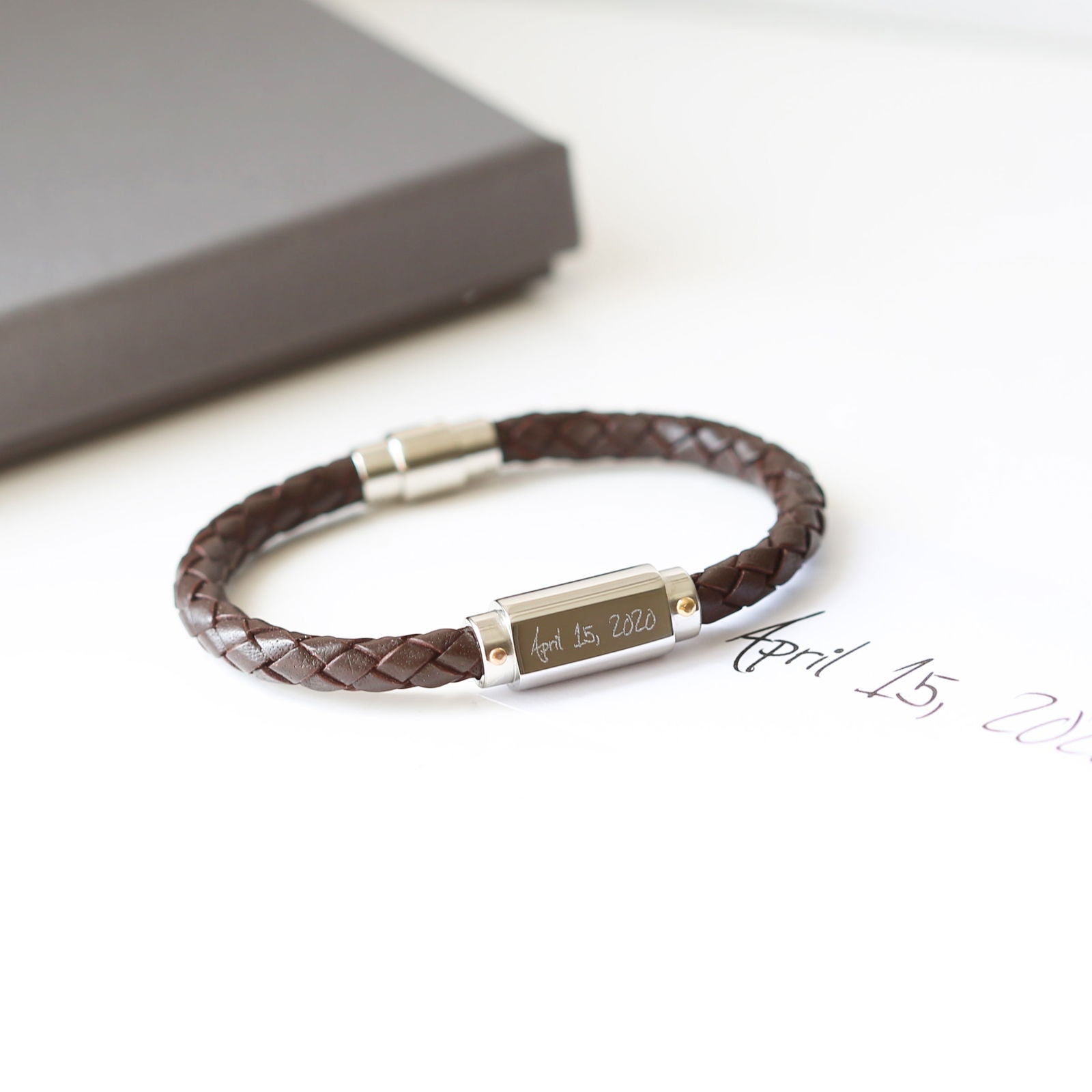 Eloft – Handwriting Engraved Twisted Leather Bracelet  Men's Bracelets Deeply Engraved