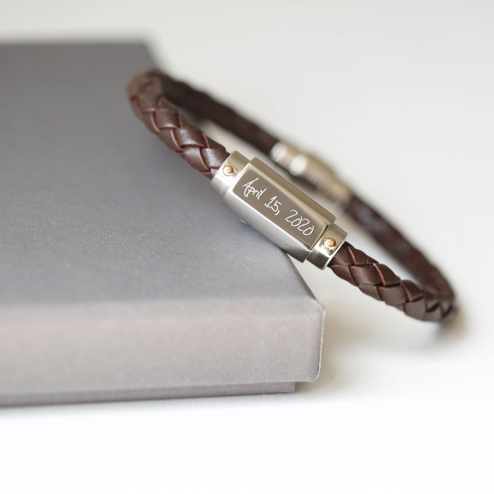 Eloft – Handwriting Engraved Twisted Leather Bracelet  Men's Bracelets Deeply Engraved