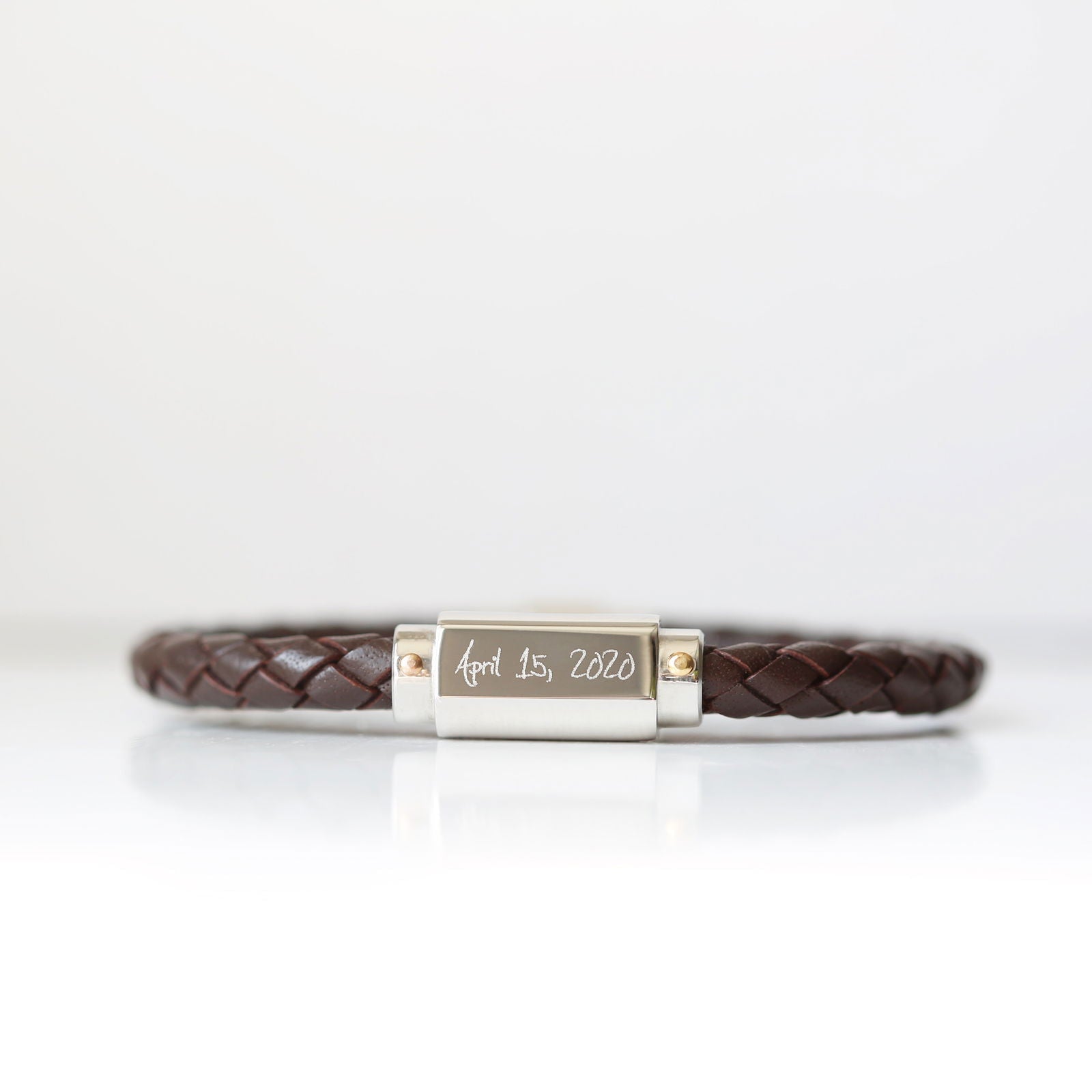 Eloft – Handwriting Engraved Twisted Leather Bracelet  Men's Bracelets Deeply Engraved