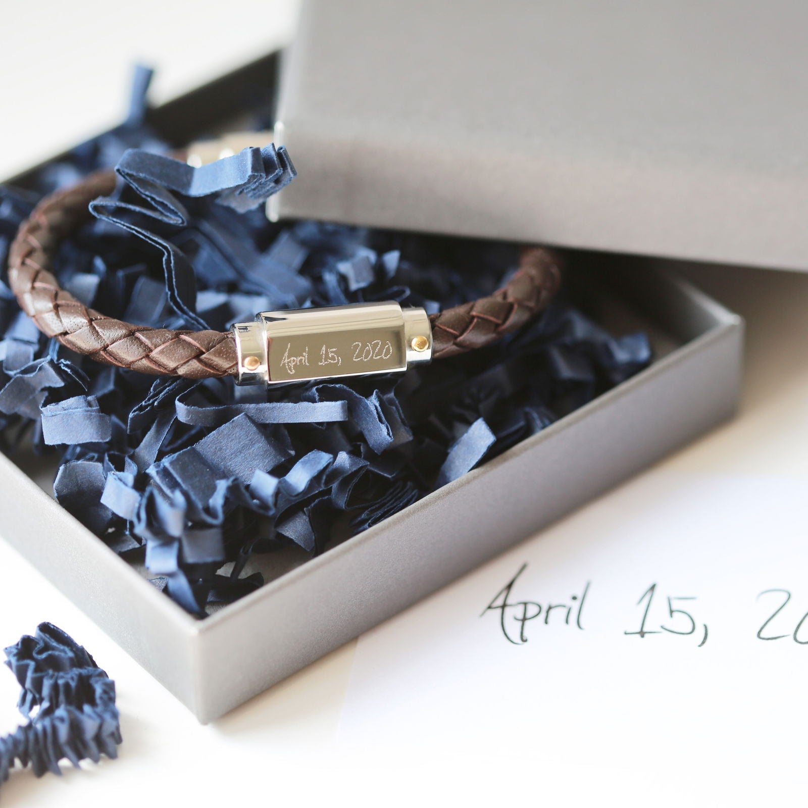 Eloft – Handwriting Engraved Twisted Leather Bracelet  Men's Bracelets Deeply Engraved