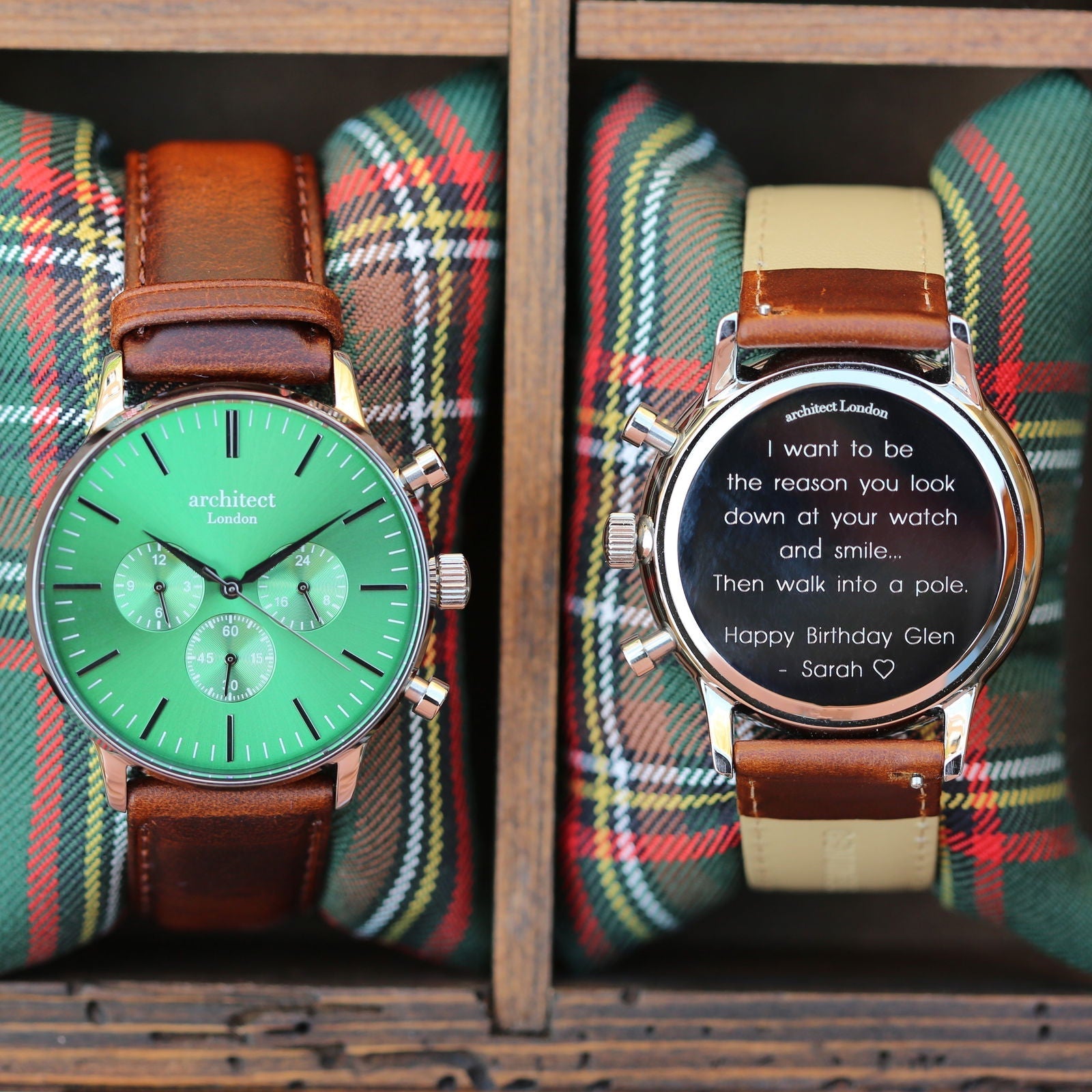 Emerald Walnut Chronograph – Engraved Watch for Men  Men's Watches Deeply Engraved