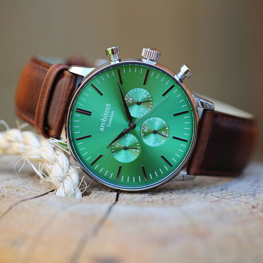 Emerald Walnut Chronograph – Engraved Watch for Men  Men's Watches Deeply Engraved