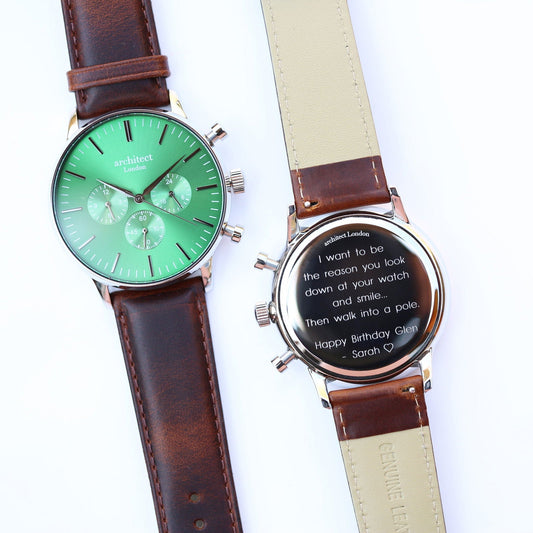 Emerald Walnut Chronograph – Engraved Watch for Men  Men's Watches Deeply Engraved