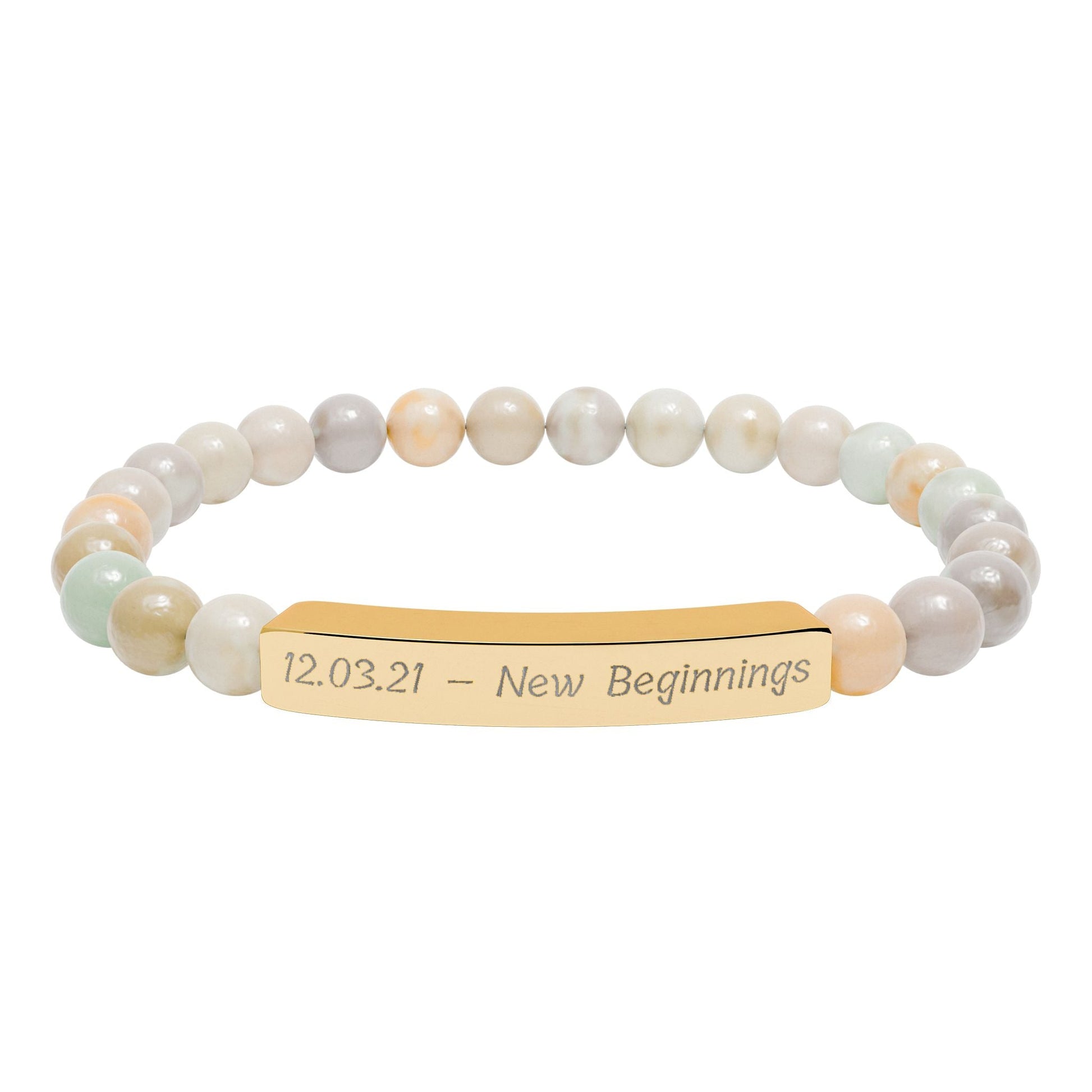 Engravable Natural Stone Bracelet — Personalized Bar Bead Bracelet  Bracelets Deeply Engraved