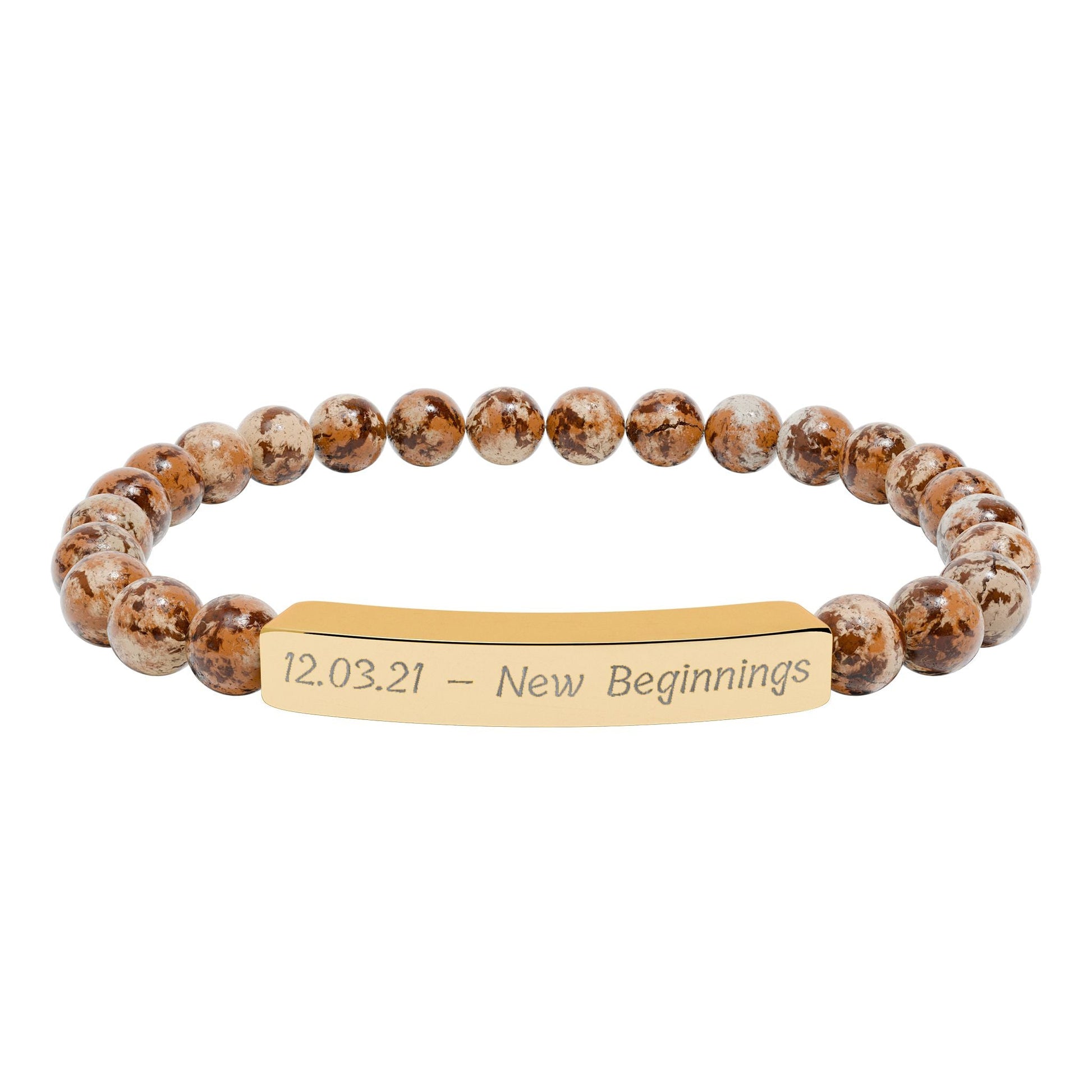 Engravable Natural Stone Bracelet — Personalized Bar Bead Bracelet  Bracelets Deeply Engraved