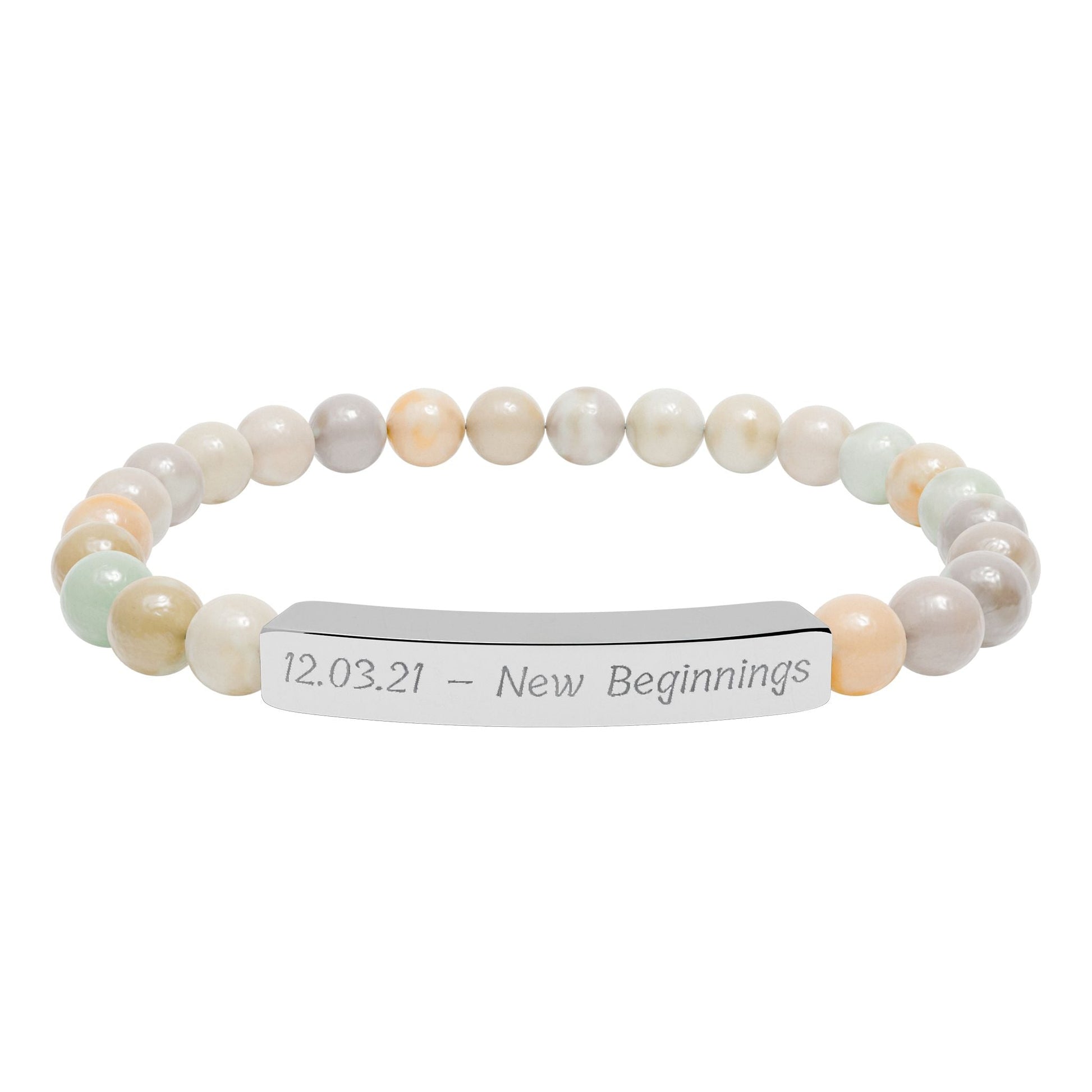 Engravable Natural Stone Bracelet — Personalized Bar Bead Bracelet  Bracelets Deeply Engraved