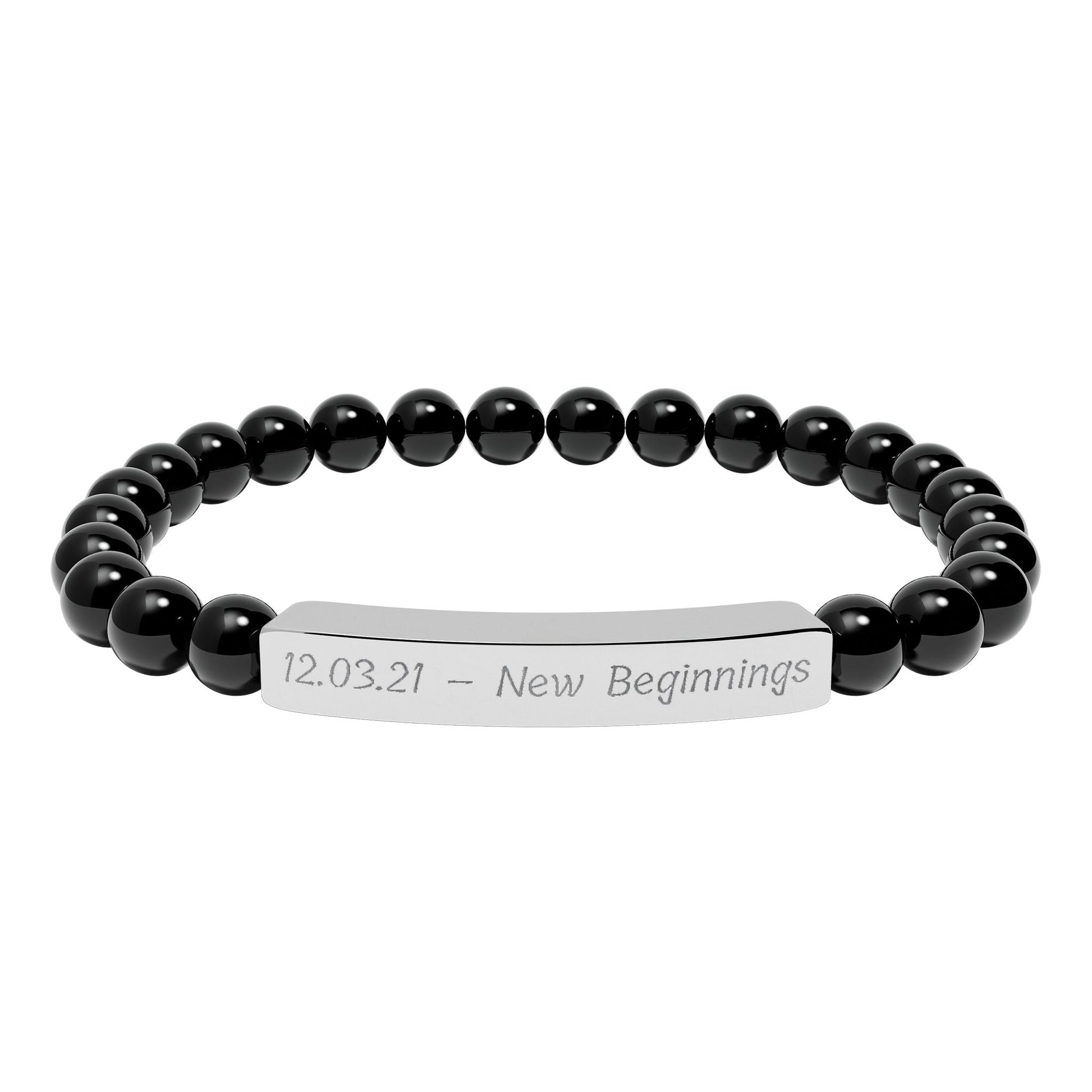 Engravable Natural Stone Bracelet — Personalized Bar Bead Bracelet  Bracelets Deeply Engraved