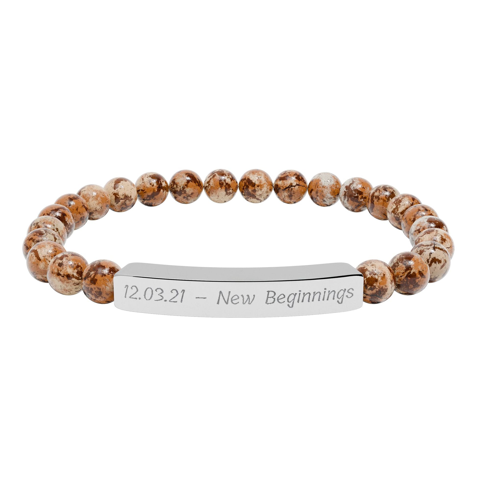 Engravable Natural Stone Bracelet — Personalized Bar Bead Bracelet  Bracelets Deeply Engraved