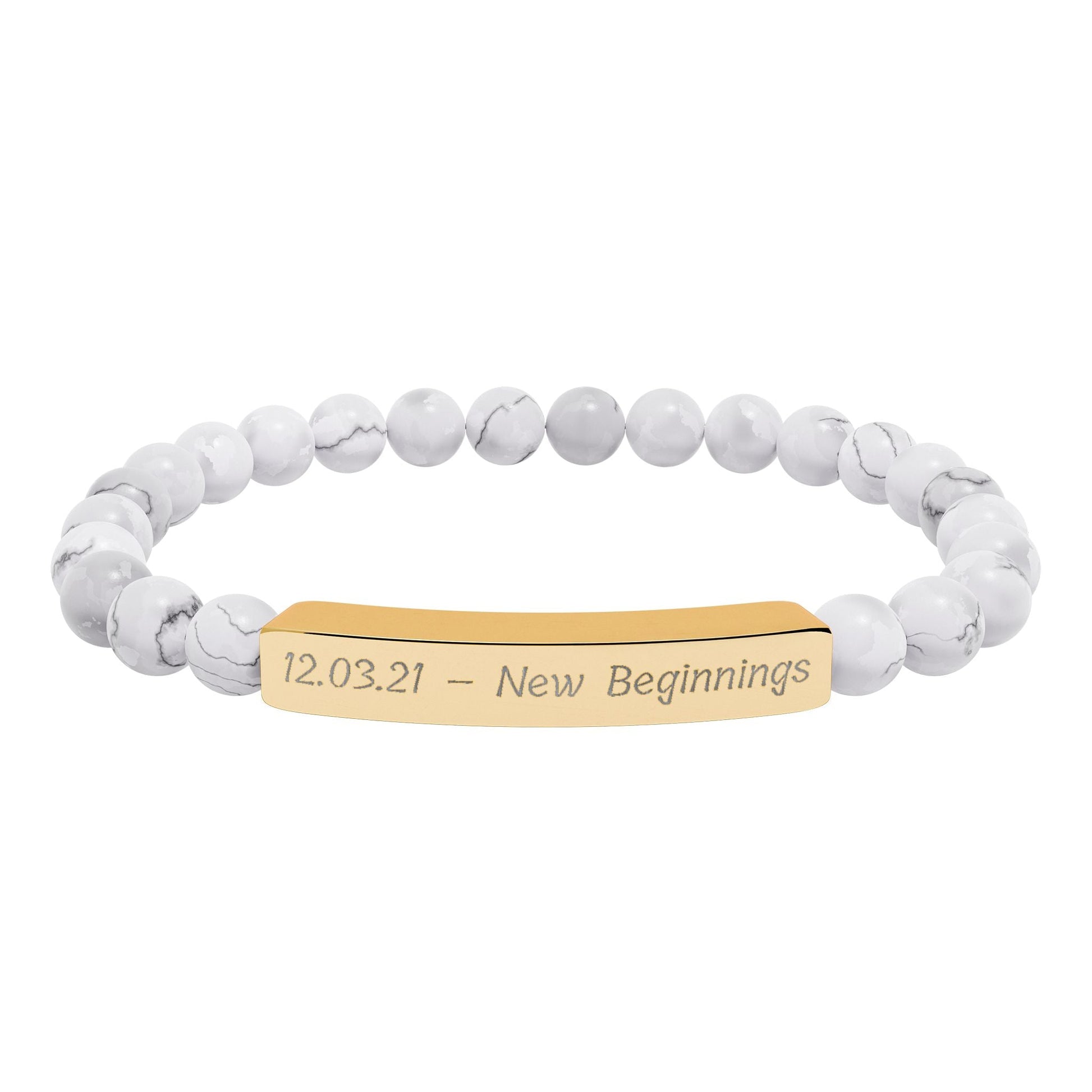 Engravable Natural Stone Bracelet — Personalized Bar Bead Bracelet  Bracelets Deeply Engraved