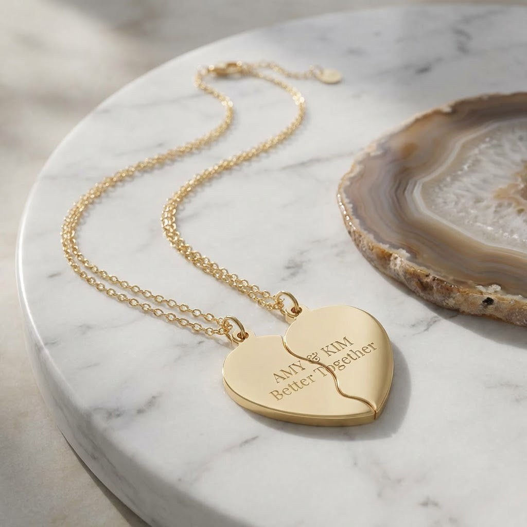 Engravable Split Heart Necklace Set — Personalized Best Friend / Couples Pendant  Necklaces Deeply Engraved