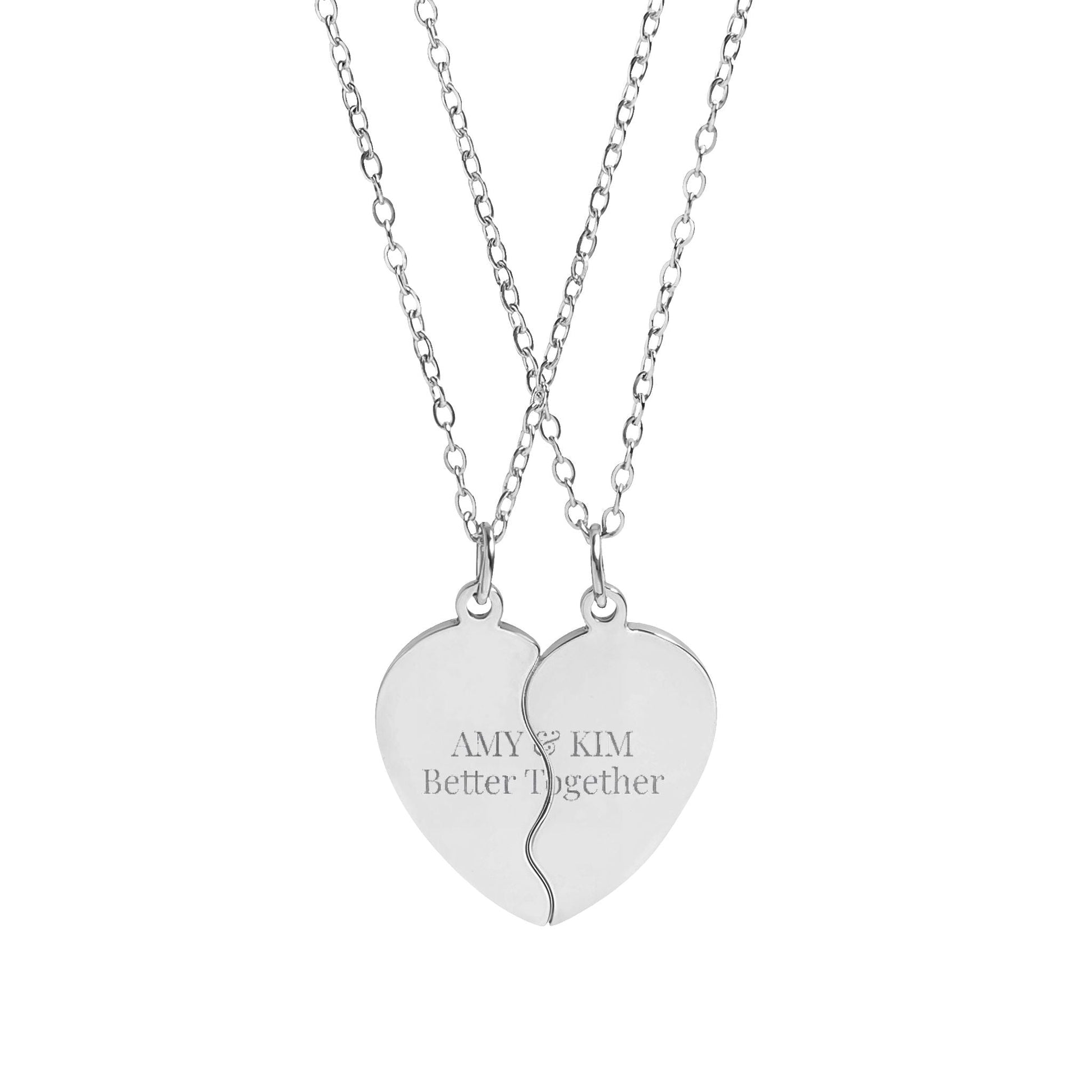 Engravable Split Heart Necklace Set — Personalized Best Friend / Couples Pendant  Necklaces Deeply Engraved