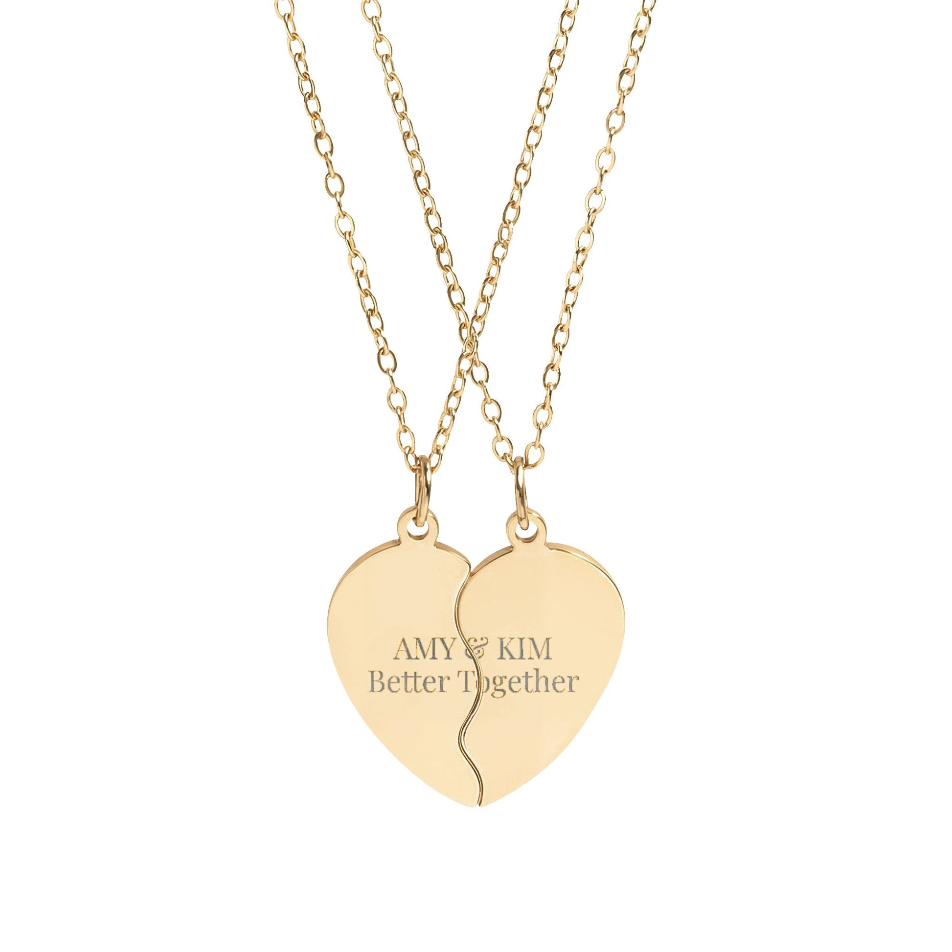 Engravable Split Heart Necklace Set — Personalized Best Friend / Couples Pendant  Necklaces Deeply Engraved