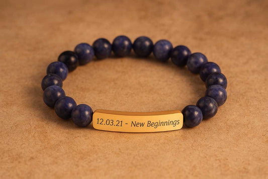 Engravable Natural Stone Bracelet — Personalized Bar Bead Bracelet