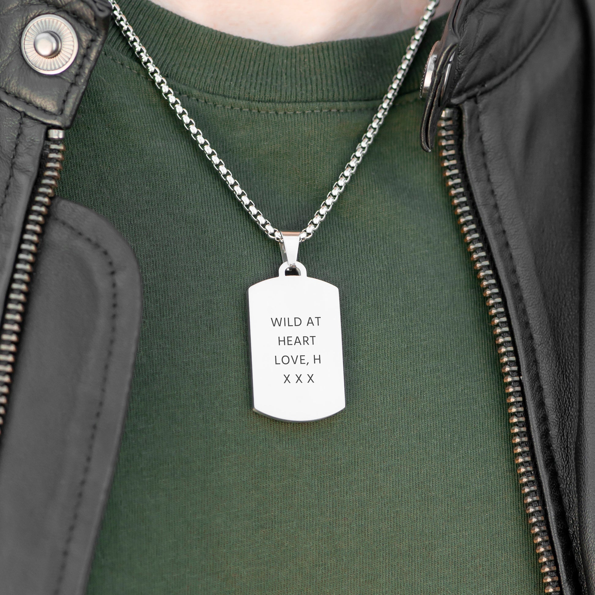 Engraved Dog Tag Necklace – Snowflake Obsidian  Men's Necklaces Deeply Engraved