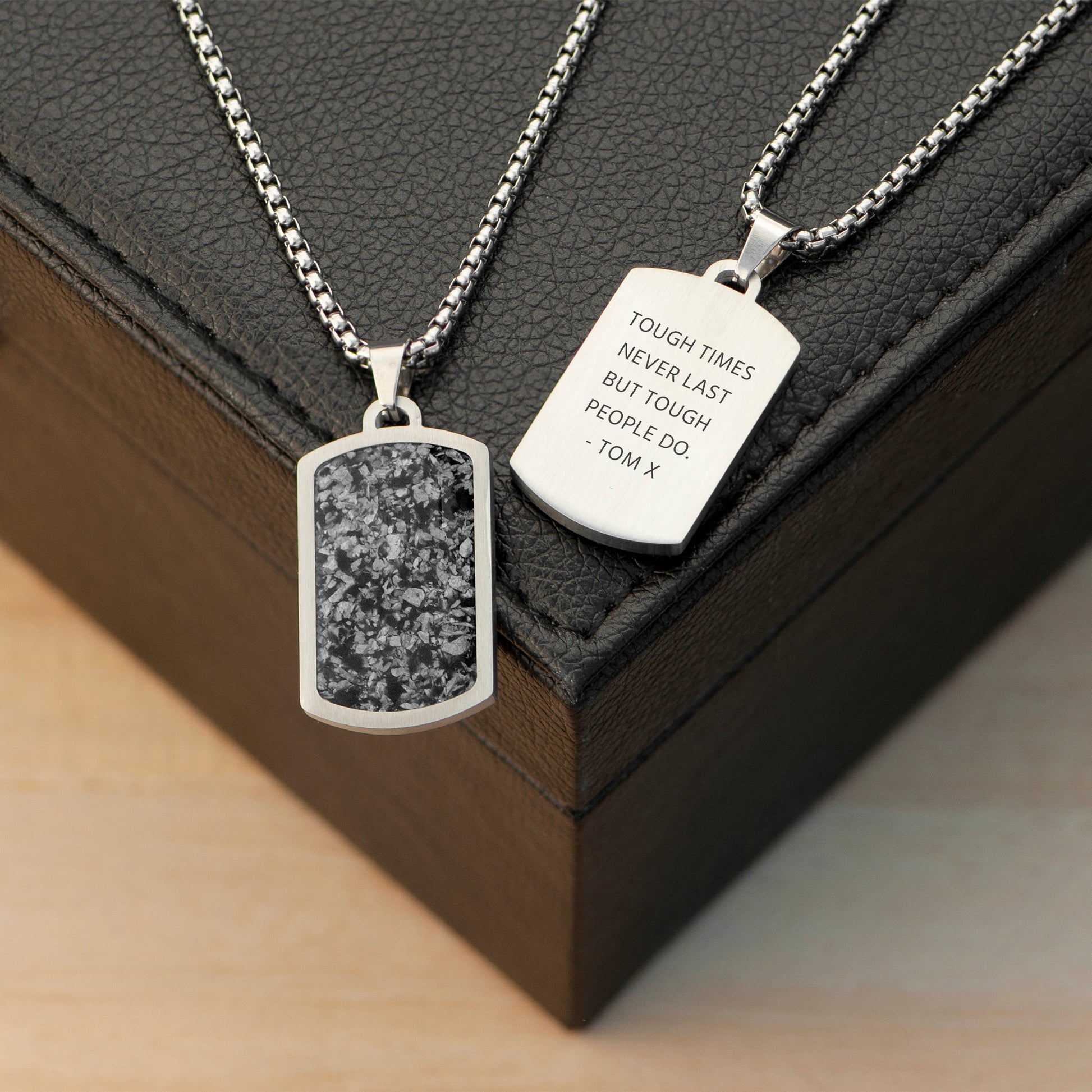 Engraved Dog Tag Necklace – Snowflake Obsidian  Men's Necklaces Deeply Engraved