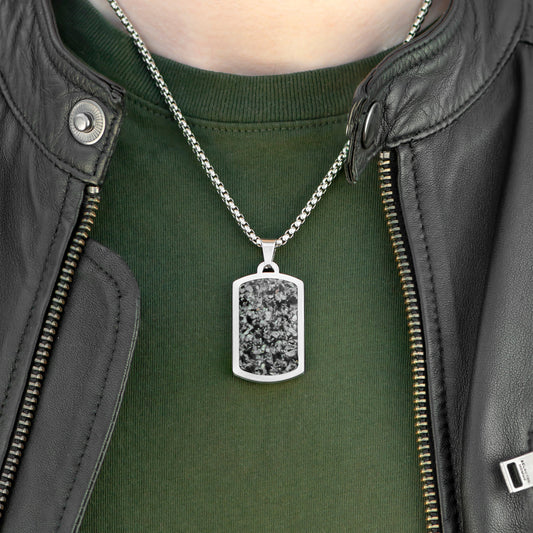 Engraved Dog Tag Necklace – Snowflake Obsidian  Men's Necklaces Deeply Engraved