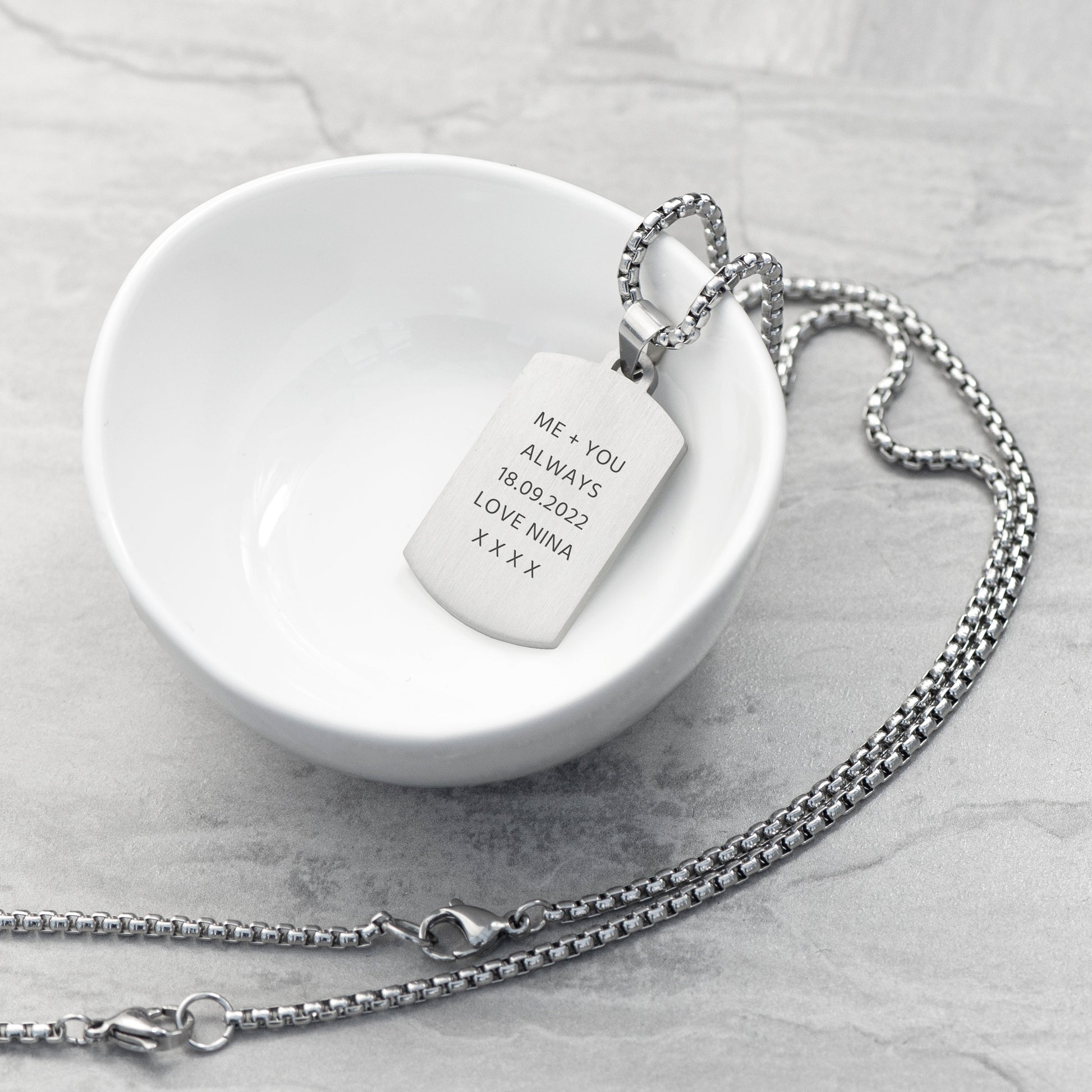 Engraved Dog Tag Necklace – Snowflake Obsidian  Men's Necklaces Deeply Engraved
