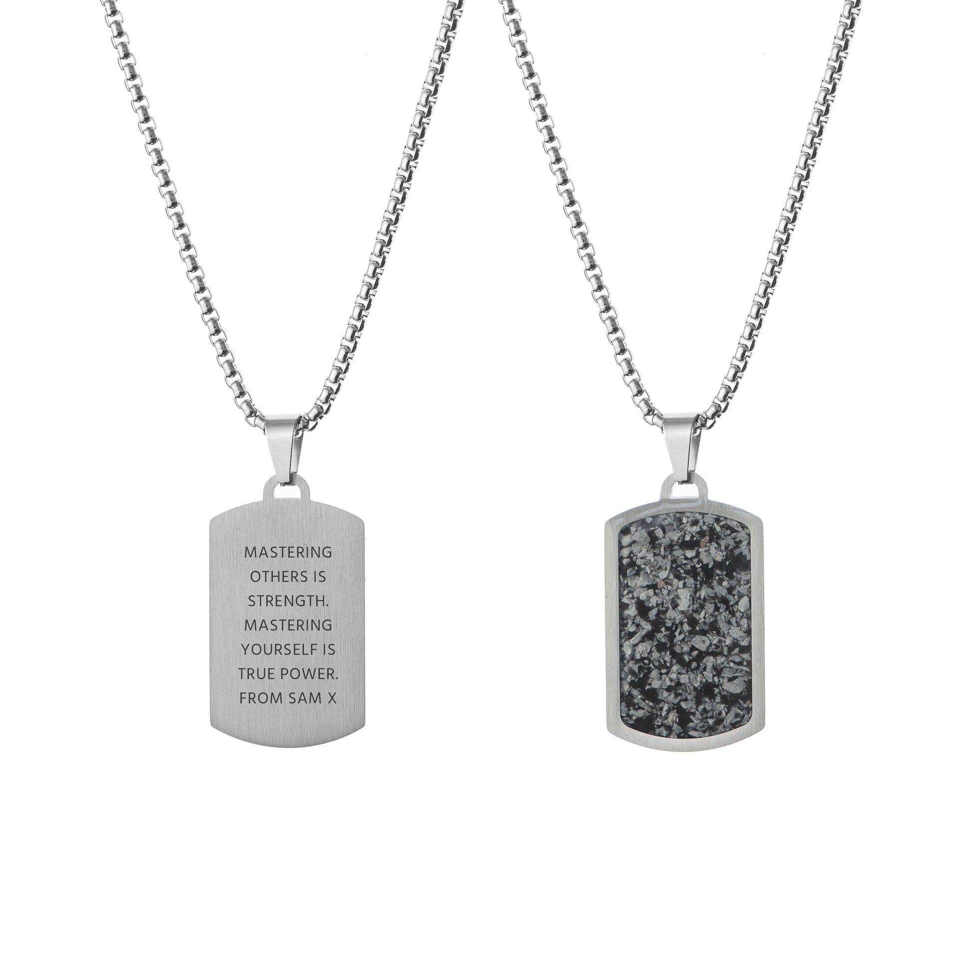 Engraved Dog Tag Necklace – Snowflake Obsidian  Men's Necklaces Deeply Engraved
