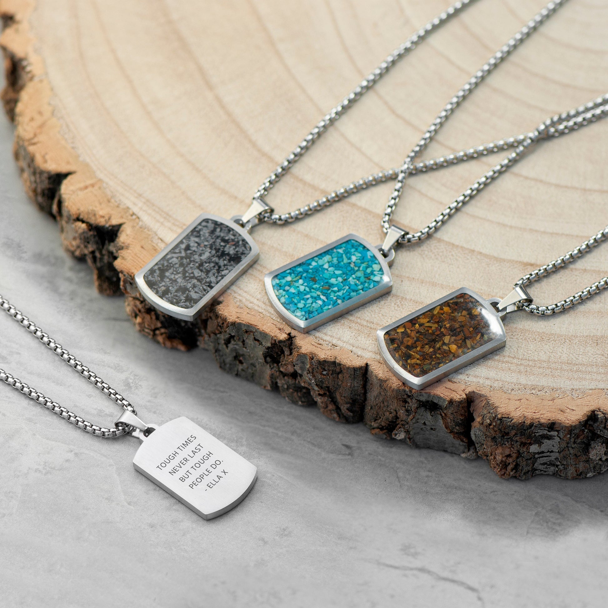 Engraved Dog Tag Necklace – Snowflake Obsidian  Men's Necklaces Deeply Engraved