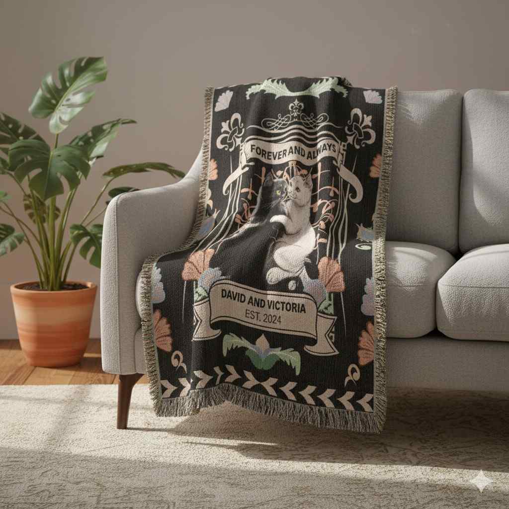 Forever & Always Personalized Cotton Woven Blanket  Blanket Deeply Engraved