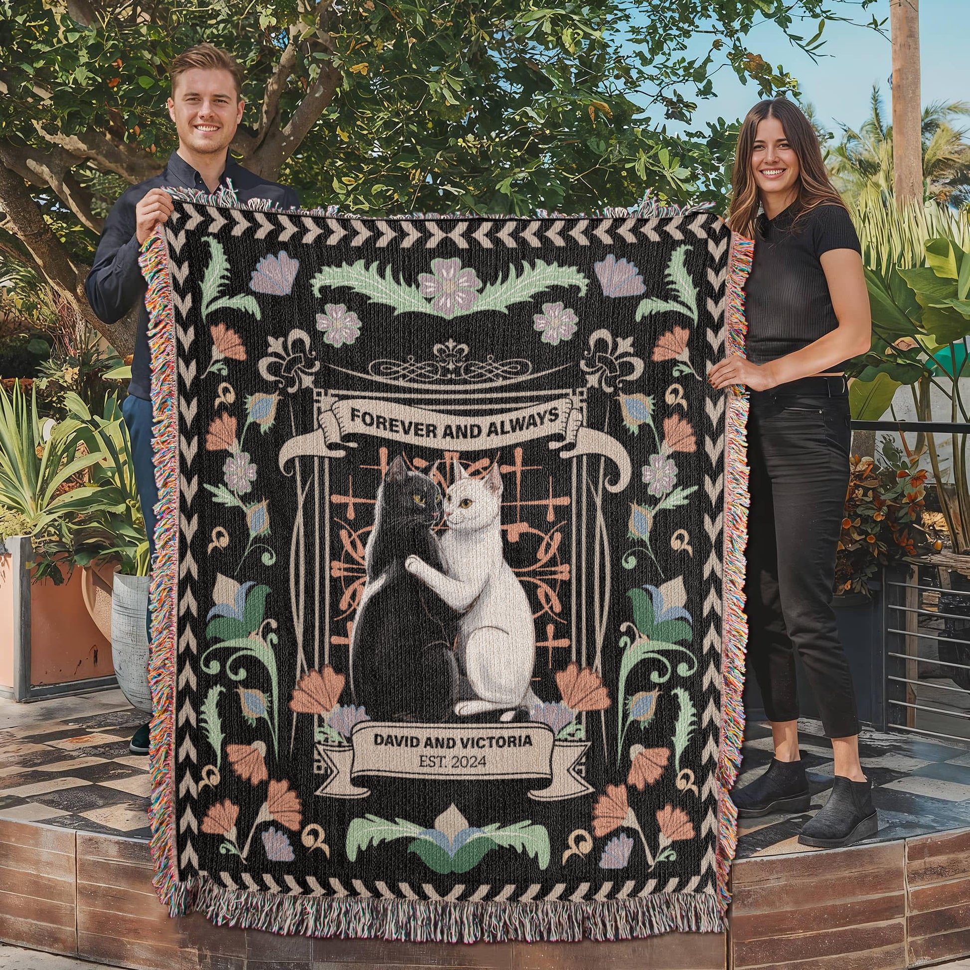 Forever & Always Personalized Cotton Woven Blanket  Blanket Deeply Engraved
