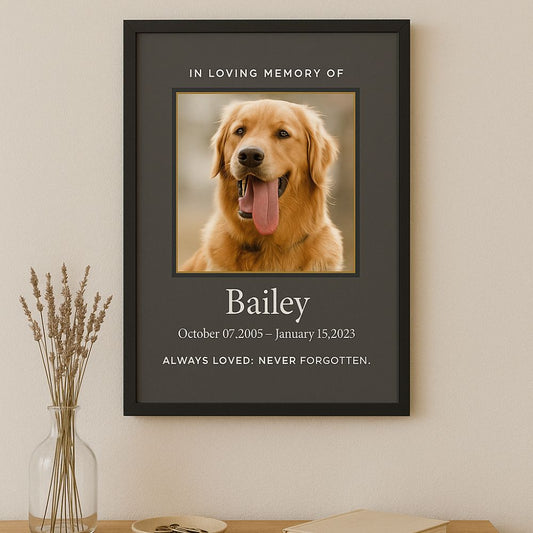 Framed Pet Memorial Print  Memorial Wall Art Prints Deeply Engraved