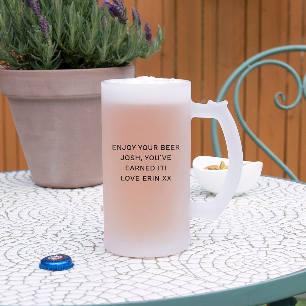 Frosted Beer Stein with Personalized Photo and Message  Beer Mugs Deeply Engraved