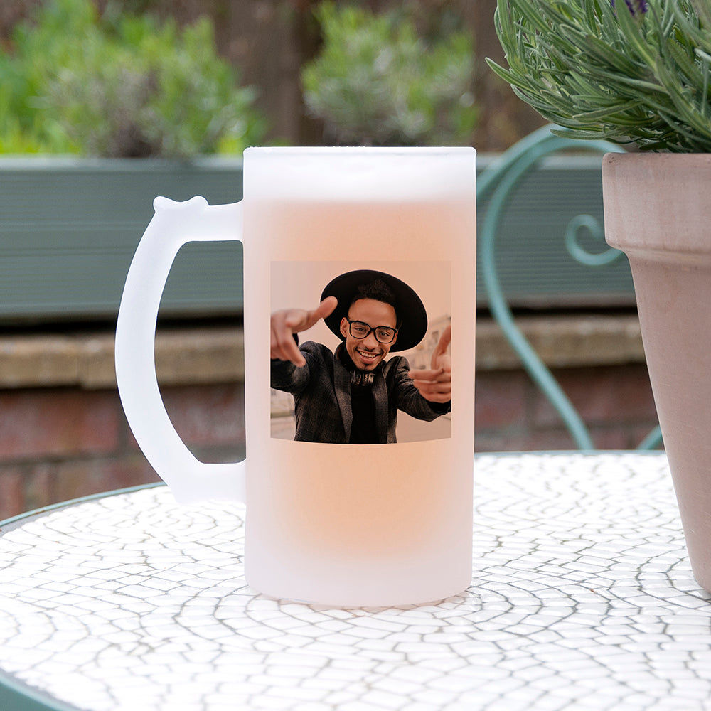 Frosted Beer Stein with Personalized Photo and Message  Beer Mugs Deeply Engraved