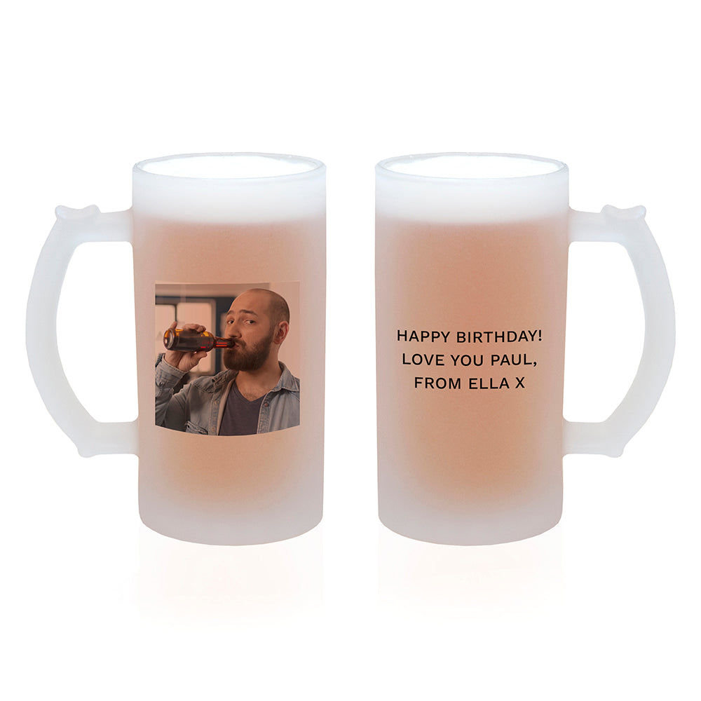Frosted Beer Stein with Personalized Photo and Message  Beer Mugs Deeply Engraved