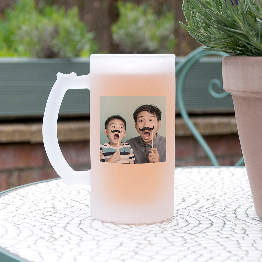 Frosted Beer Stein with Personalized Photo and Message  Beer Mugs Deeply Engraved