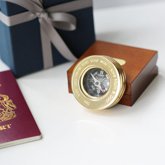 Engraved Compass With Handwriting Engraved Timber Box