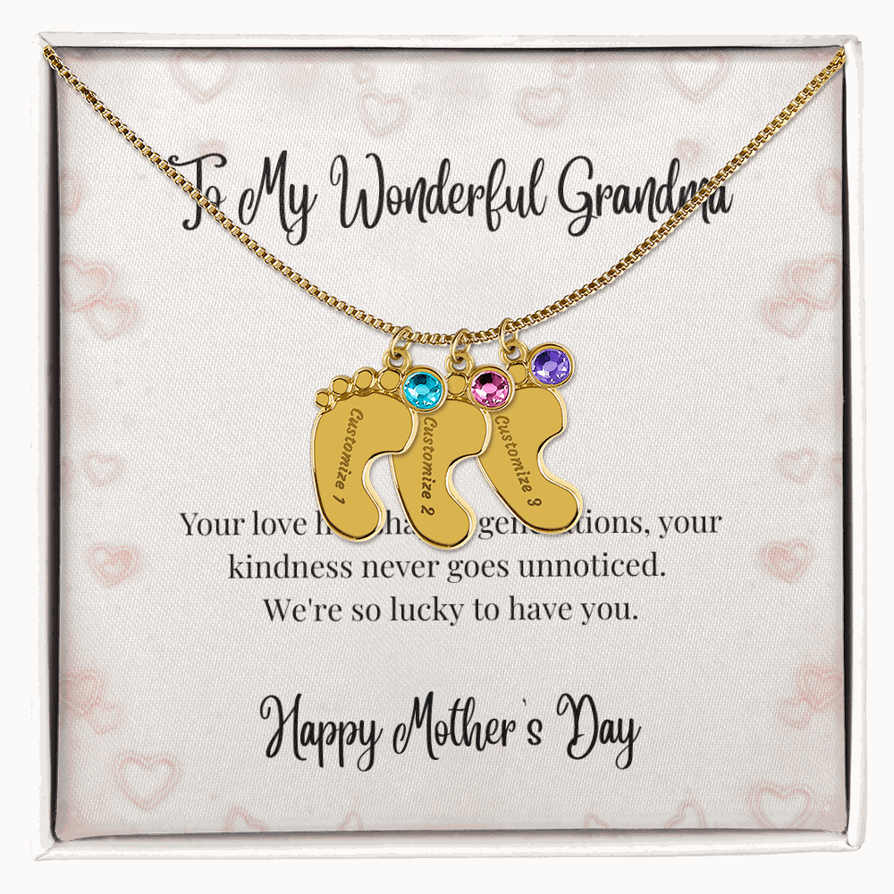 Grandma's Mother's Day Engraved Baby Feet Birthstone Necklace  Mother's Day Jewelry Deeply Engraved