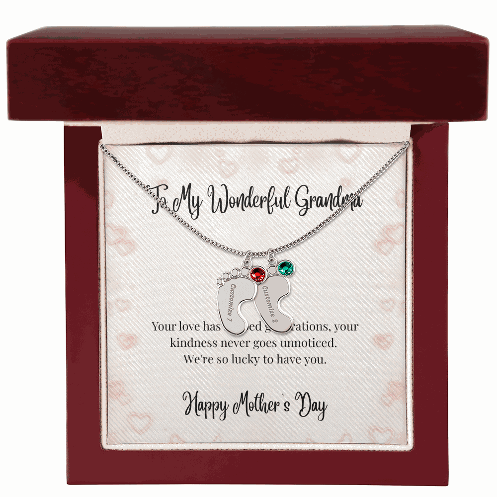 Grandma's Mother's Day Engraved Baby Feet Birthstone Necklace  Mother's Day Jewelry Deeply Engraved
