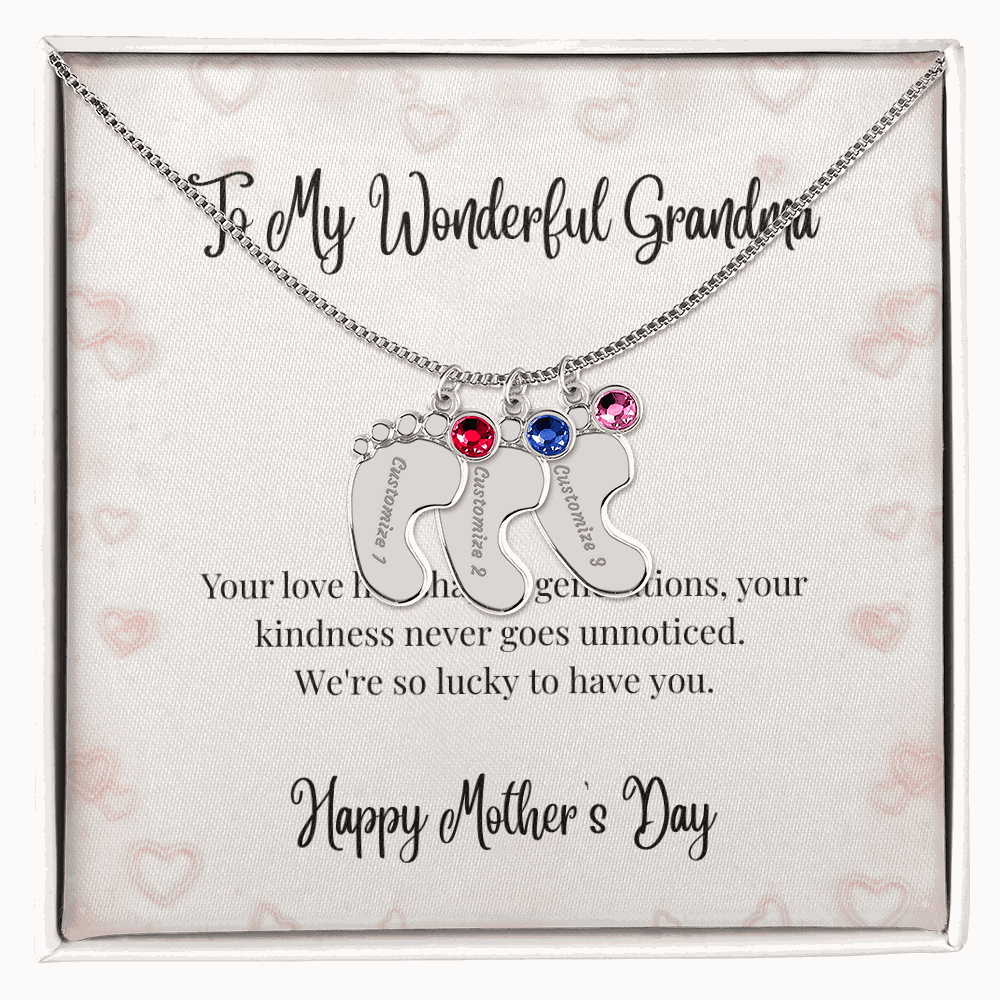 Grandma's Mother's Day Engraved Baby Feet Birthstone Necklace  Mother's Day Jewelry Deeply Engraved