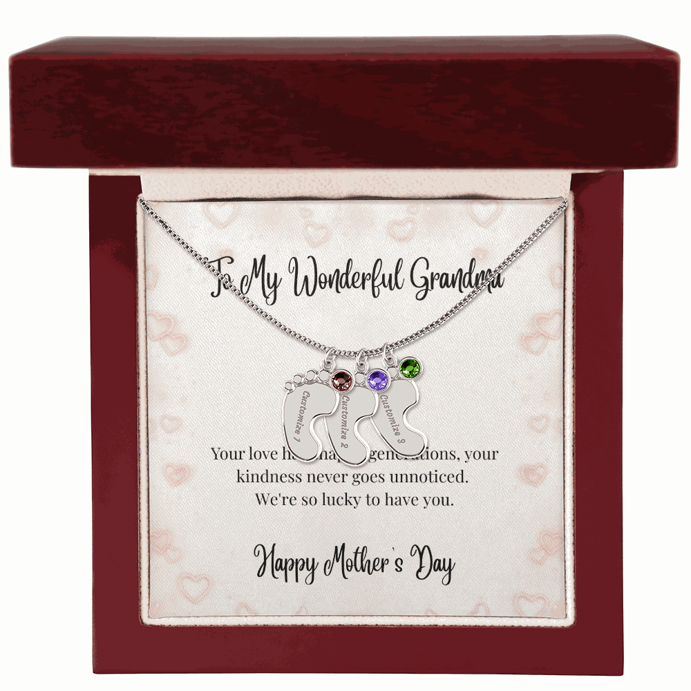 Grandma's Mother's Day Engraved Baby Feet Birthstone Necklace  Mother's Day Jewelry Deeply Engraved