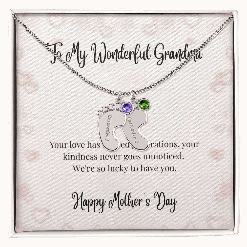 Grandma's Mother's Day Engraved Baby Feet Birthstone Necklace  Mother's Day Jewelry Deeply Engraved