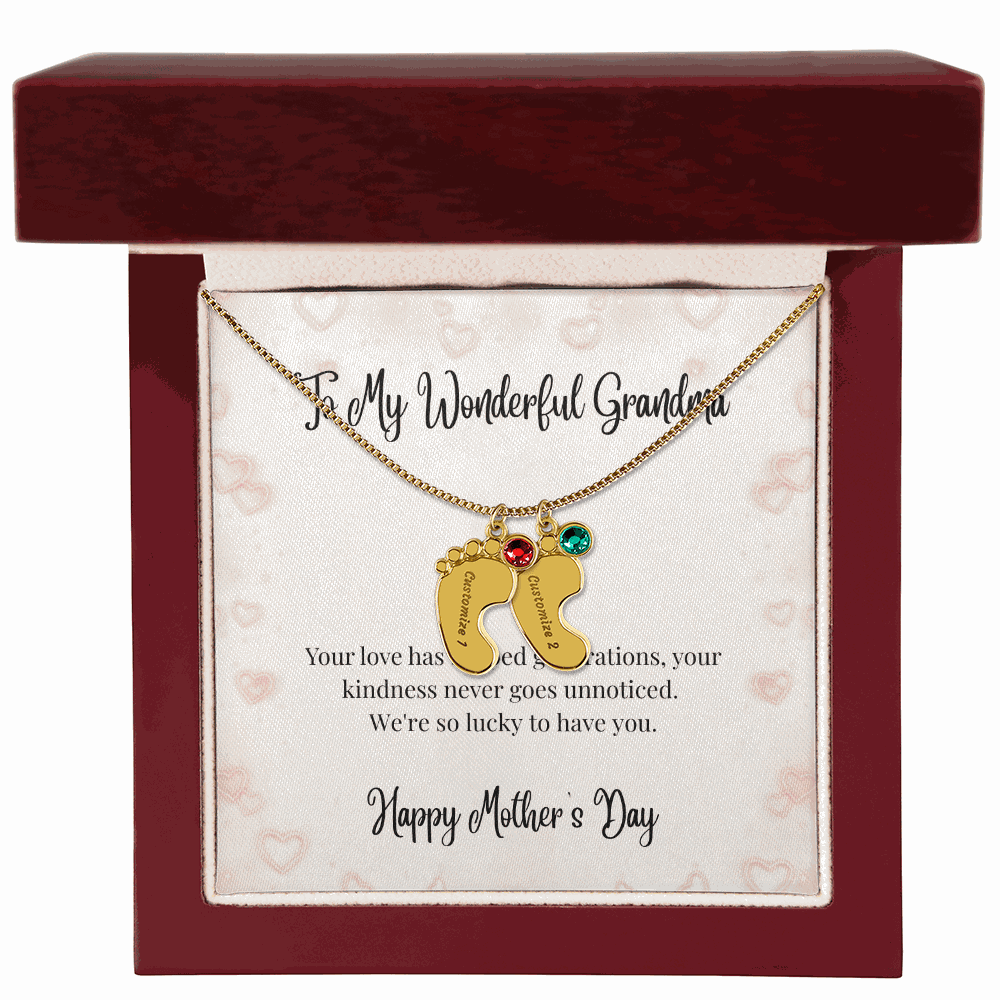 Grandma's Mother's Day Engraved Baby Feet Birthstone Necklace  Mother's Day Jewelry Deeply Engraved
