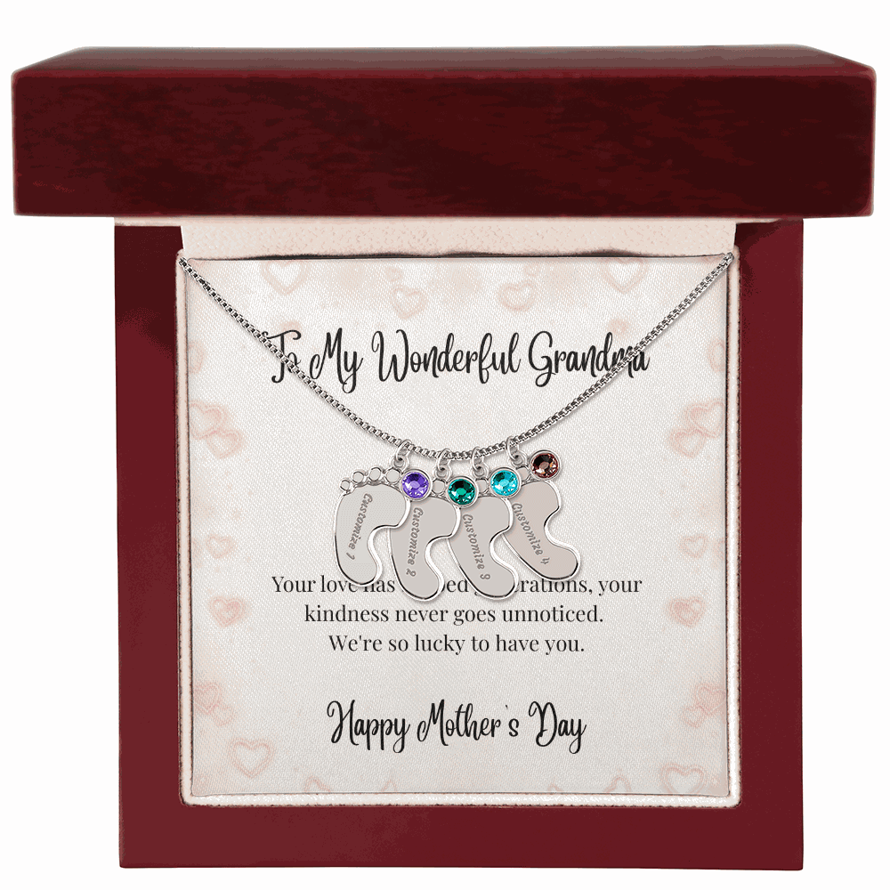 Grandma's Mother's Day Engraved Baby Feet Birthstone Necklace  Mother's Day Jewelry Deeply Engraved
