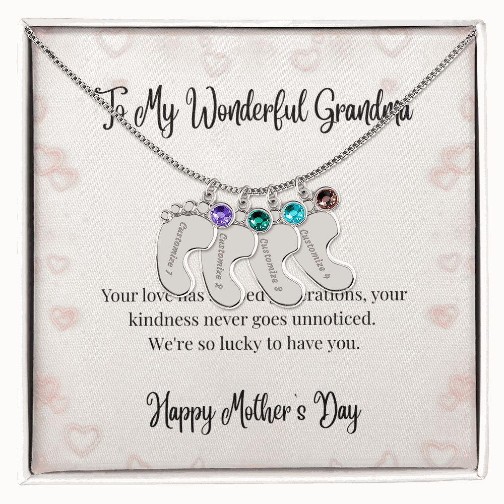 Grandma's Mother's Day Engraved Baby Feet Birthstone Necklace  Mother's Day Jewelry Deeply Engraved