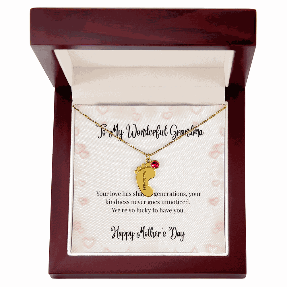 Grandma's Mother's Day Engraved Baby Feet Birthstone Necklace  Mother's Day Jewelry Deeply Engraved