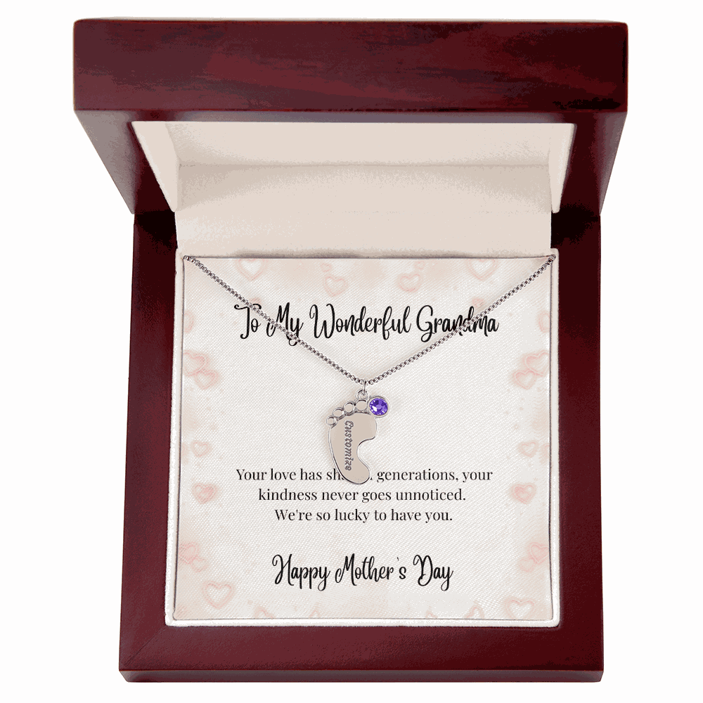 Grandma's Mother's Day Engraved Baby Feet Birthstone Necklace  Mother's Day Jewelry Deeply Engraved