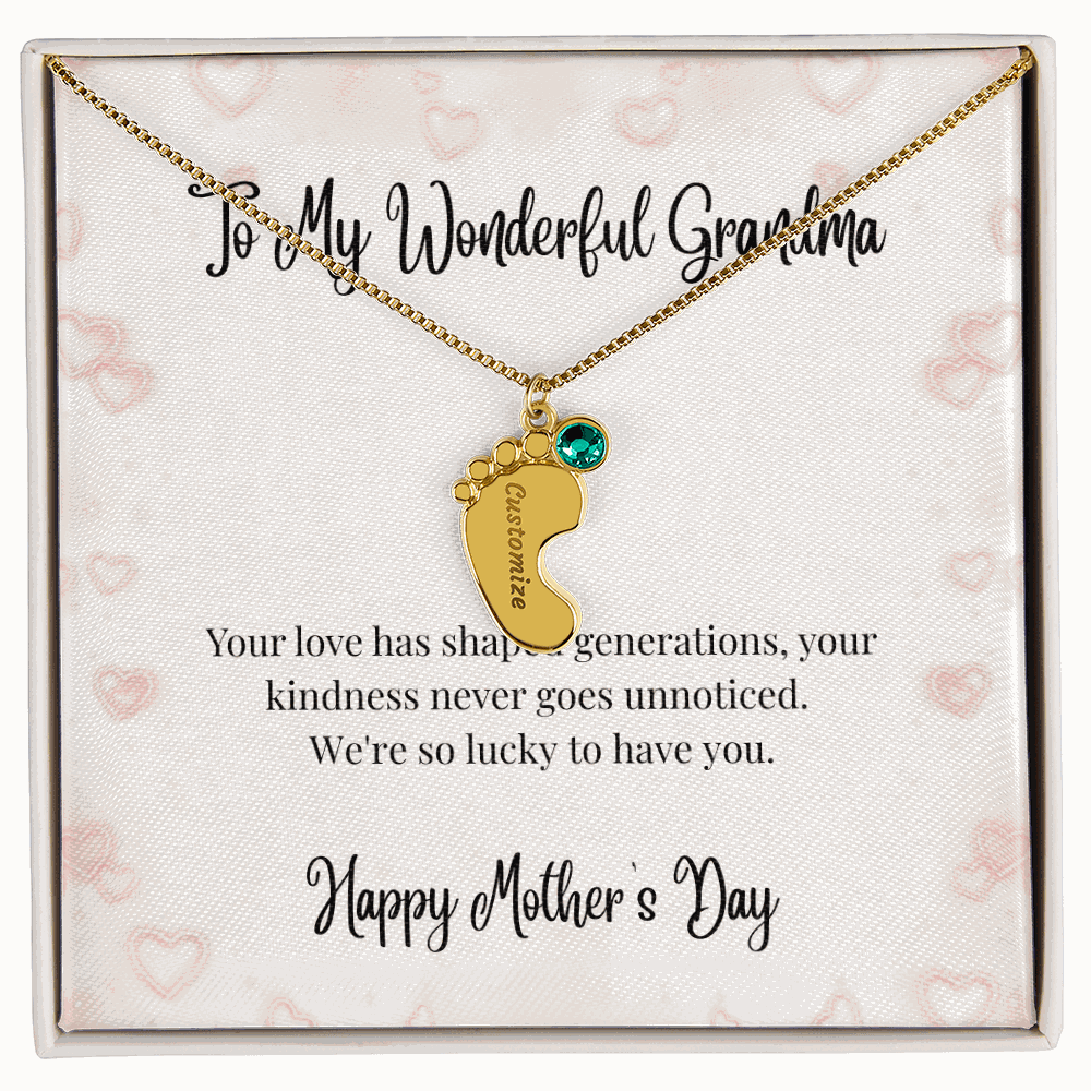 Grandma's Mother's Day Engraved Baby Feet Birthstone Necklace  Mother's Day Jewelry Deeply Engraved