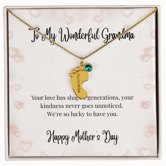 Grandma's Mother's Day Engraved Baby Feet Birthstone Necklace  Mother's Day Jewelry Deeply Engraved