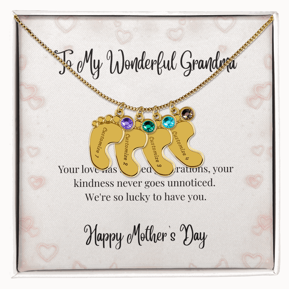 Grandma's Mother's Day Engraved Baby Feet Birthstone Necklace  Mother's Day Jewelry Deeply Engraved