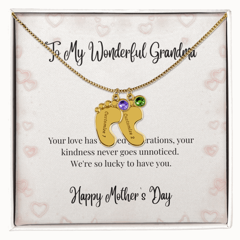 Grandma's Mother's Day Engraved Baby Feet Birthstone Necklace  Mother's Day Jewelry Deeply Engraved